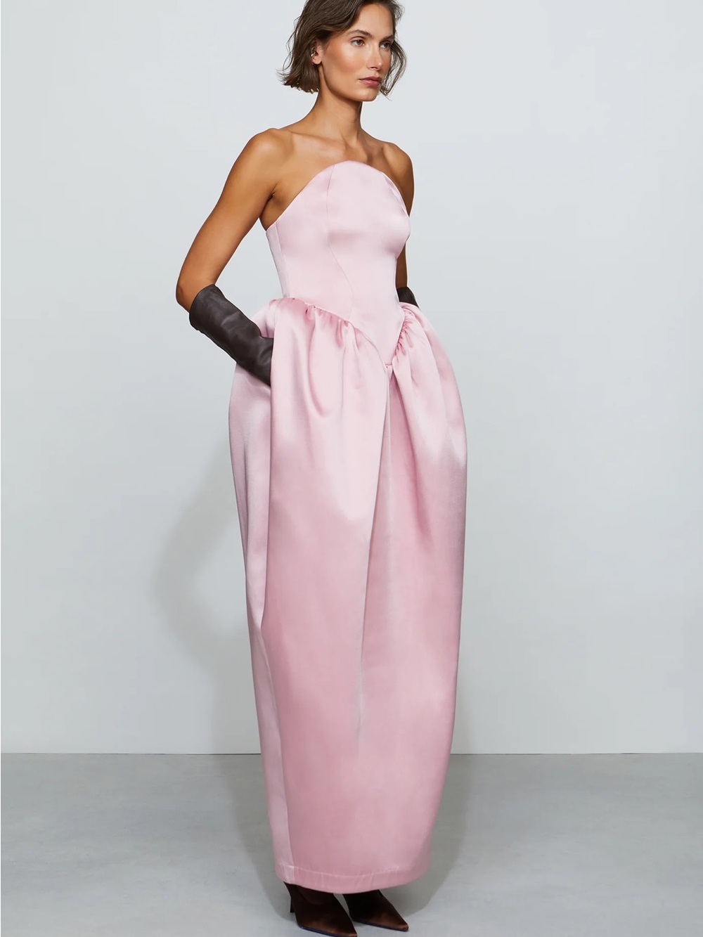 Strapless Blush Pink Satin Formal Gown